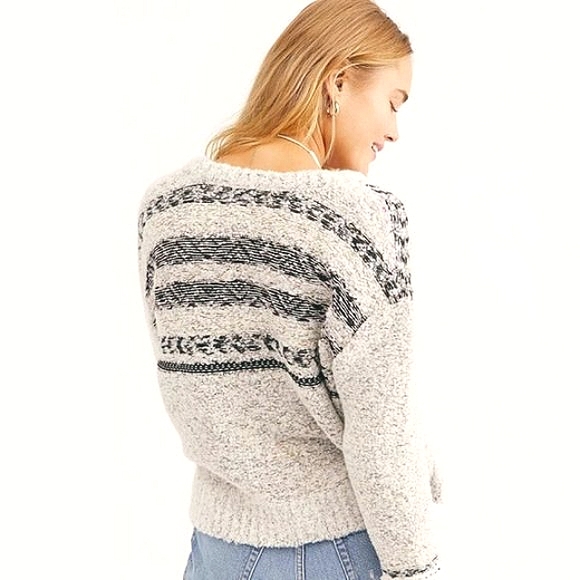 FREE PEOPLE COLOR POP HENLEY PULLOVER SWEATER SZ S EMBROIDERY FRINGE TRIM BOHO - Picture 3 of 15